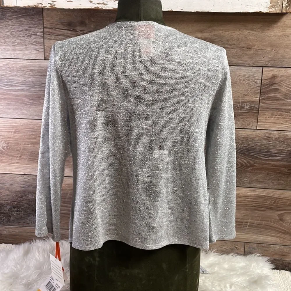Heart of Palm Womens Swifty Gray Metallic Silver Open Face Cardigan Sz Small NWT